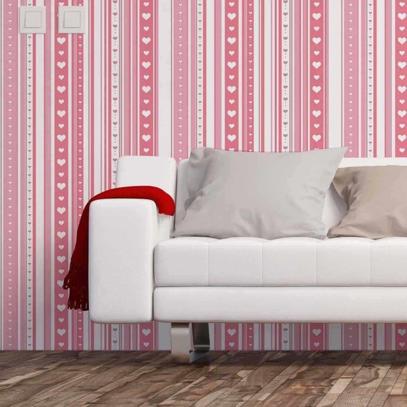 Papel de Parede Adesivo Coração Listrado Rosa 262496099 - Papel na Parede