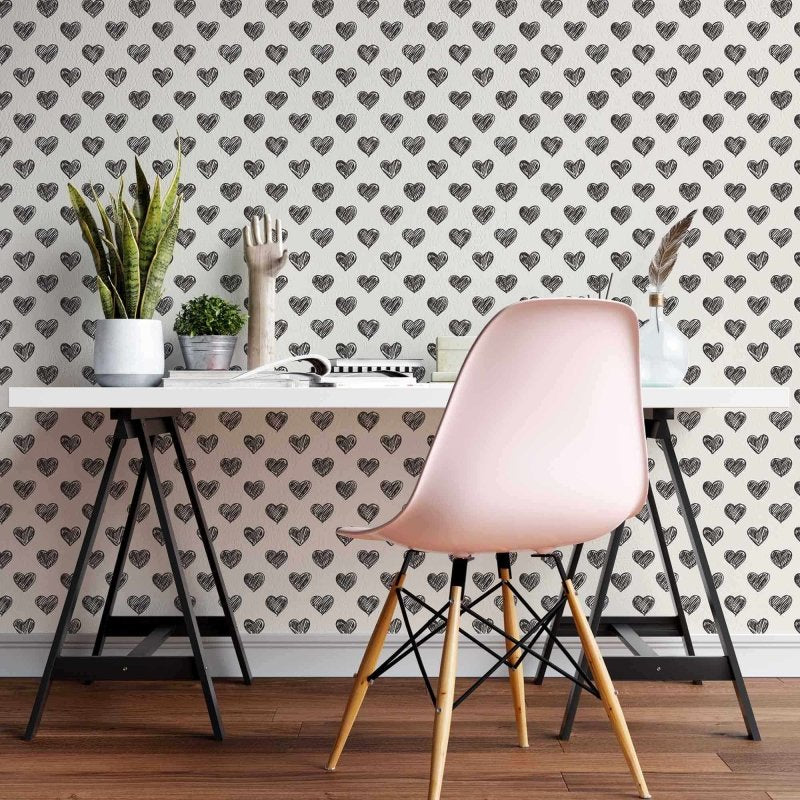 Papel de Parede Adesivo Coração Preto e Branco 146416265 - Papel na Parede
