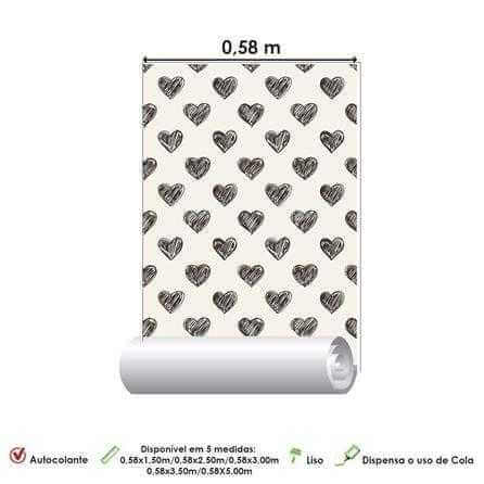 Papel de Parede Adesivo Coração Preto e Branco 146416265 - Papel na Parede
