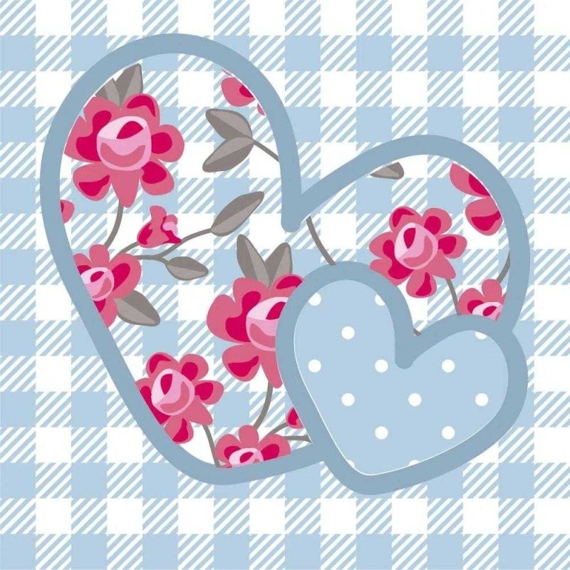 Papel de Parede Adesivo Coração Xadrez Floral Azul 849175631 - Papel na Parede