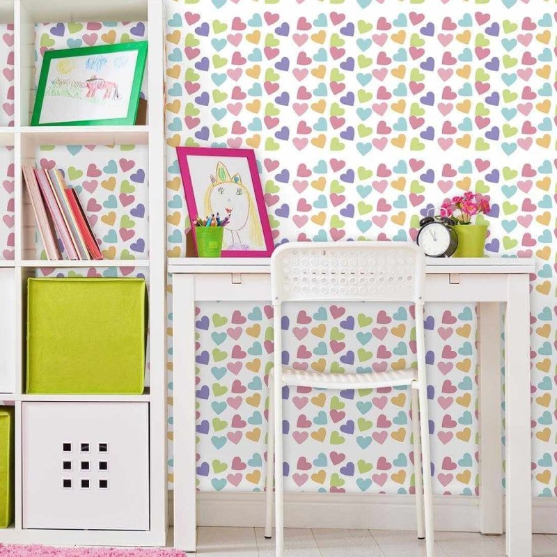 Papel de Parede Adesivo Corações Coloridos 1 - Papel na Parede