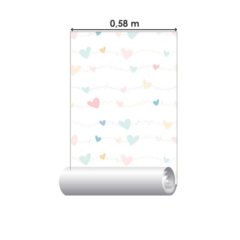 Papel de Parede Adesivo Corações Coloridos N04075 - Papel na Parede