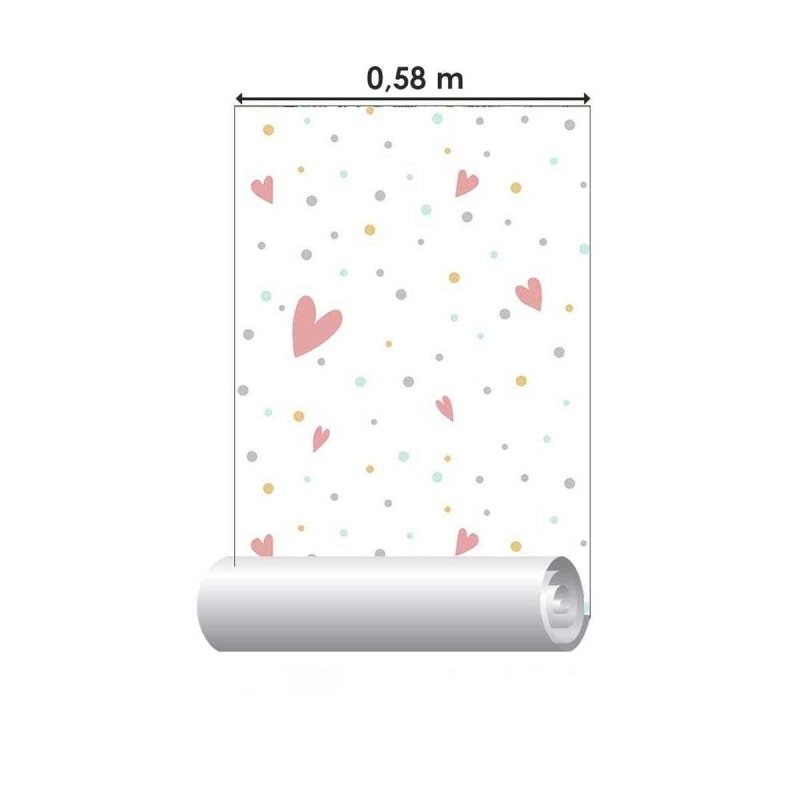 Papel de Parede Adesivo Corações e Bolinhas Coloridas N05079 - Papel na Parede
