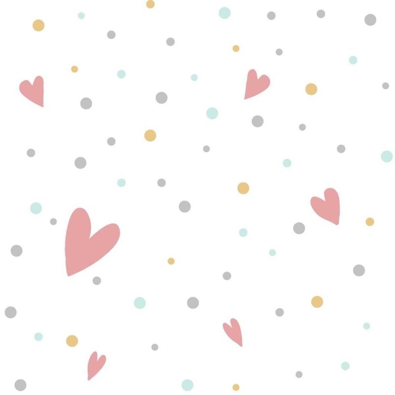 Papel de Parede Adesivo Corações e Bolinhas Coloridas N05079 - Papel na Parede