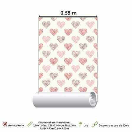 Papel de Parede Adesivo Corações Rosa 144645302 - Papel na Parede