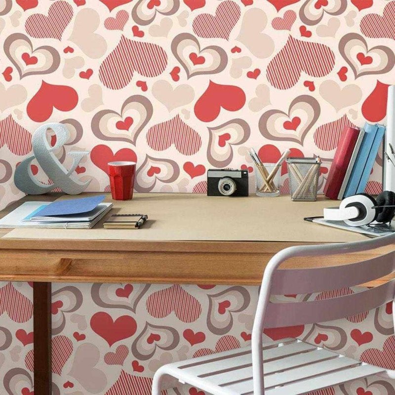 Papel de Parede Adesivo Corações Vermelho 633 - Papel na Parede
