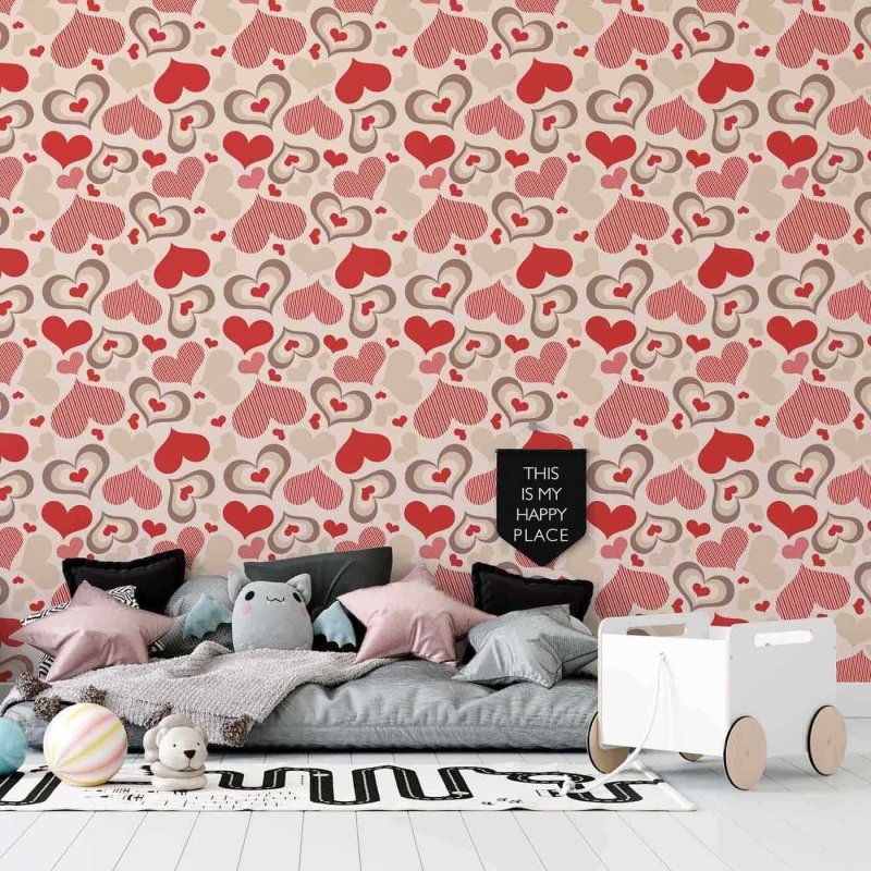 Papel de Parede Adesivo Corações Vermelho 633 - Papel na Parede