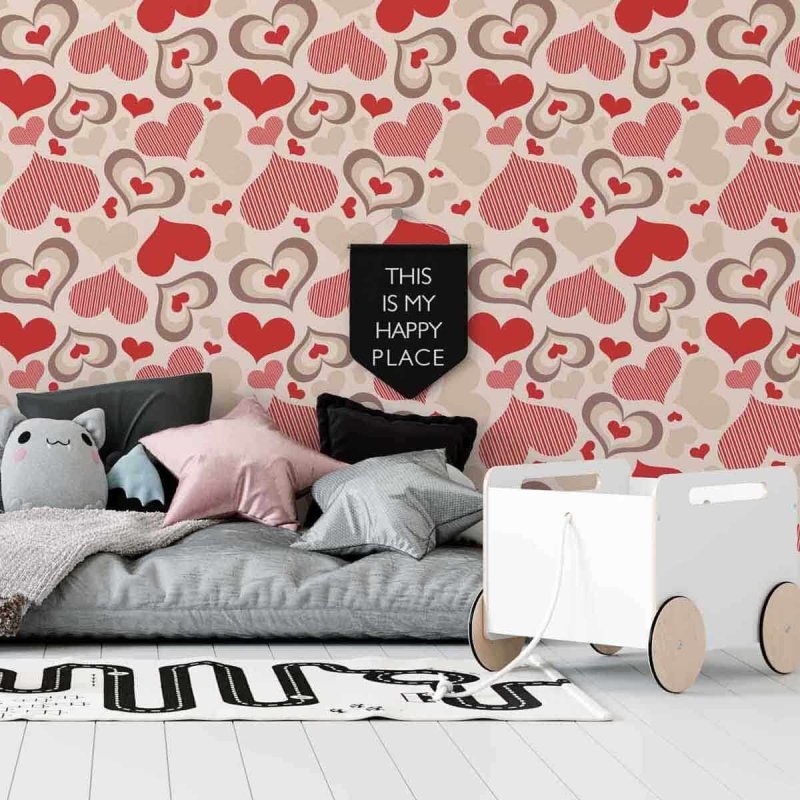 Papel de Parede Adesivo Corações Vermelho 633 - Papel na Parede