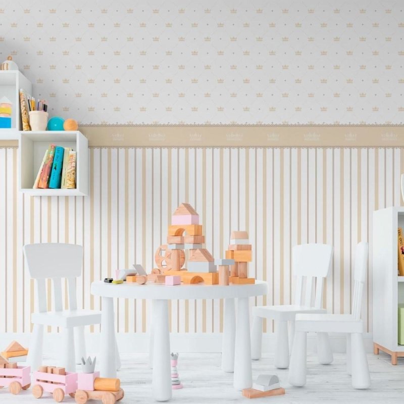 Papel de Parede Adesivo Coroas e Listras N011011 - Papel na Parede