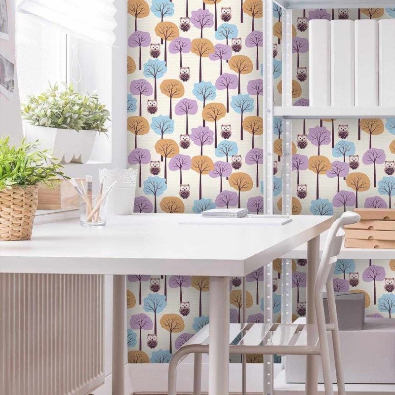 Papel de Parede Adesivo Corujas e Árvores 213226843 - Papel na Parede