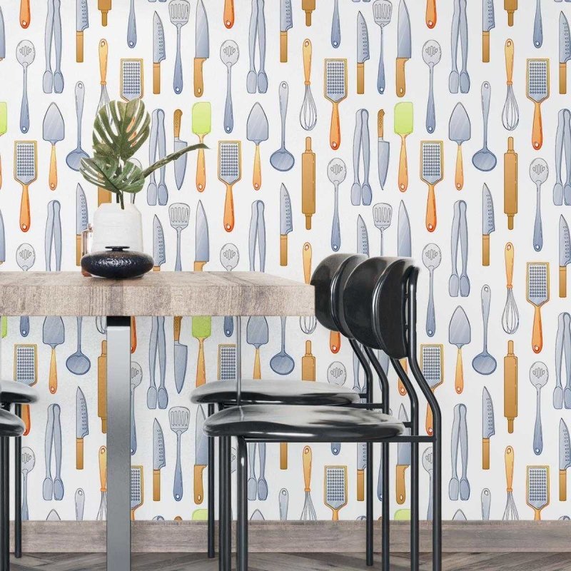 Papel de Parede Adesivo Cozinha Itens Coloridos N04071 - Papel na Parede