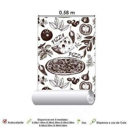 Papel de Parede Adesivo Cozinha Pizza Branco 232923559 - Papel na Parede