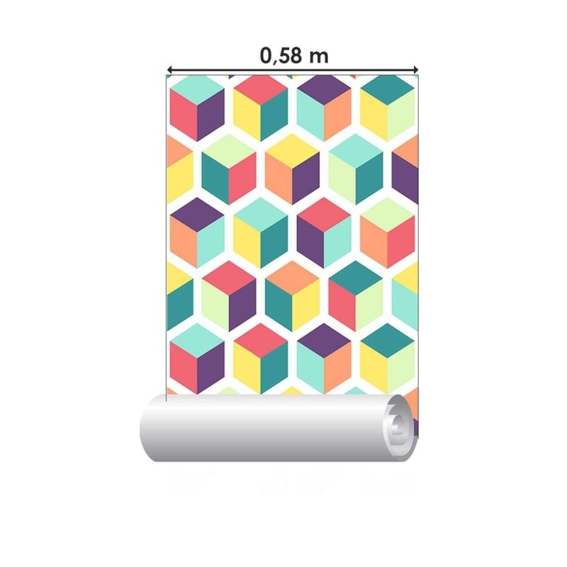 Papel de Parede Adesivo Cubos Coloridos Fundo Branco N06100 - Papel na Parede