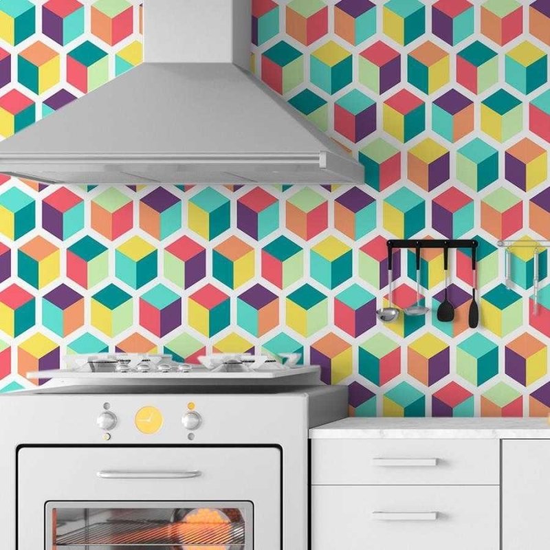 Papel de Parede Adesivo Cubos Coloridos Fundo Branco N06100 - Papel na Parede