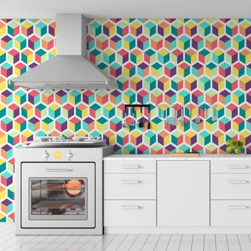 Papel de Parede Adesivo Cubos Coloridos Fundo Branco N06100 - Papel na Parede