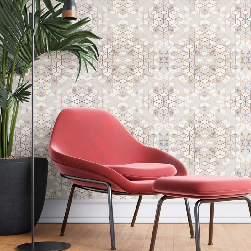 Papel de Parede Adesivo Cubos dourados N08196 - Papel na Parede