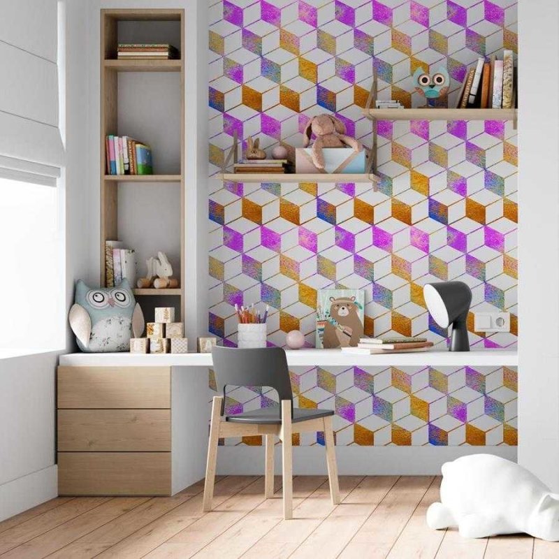 Papel de Parede Adesivo Cubos Psicodélicos N06271 - Papel na Parede