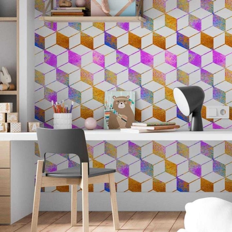 Papel de Parede Adesivo Cubos Psicodélicos N06271 - Papel na Parede