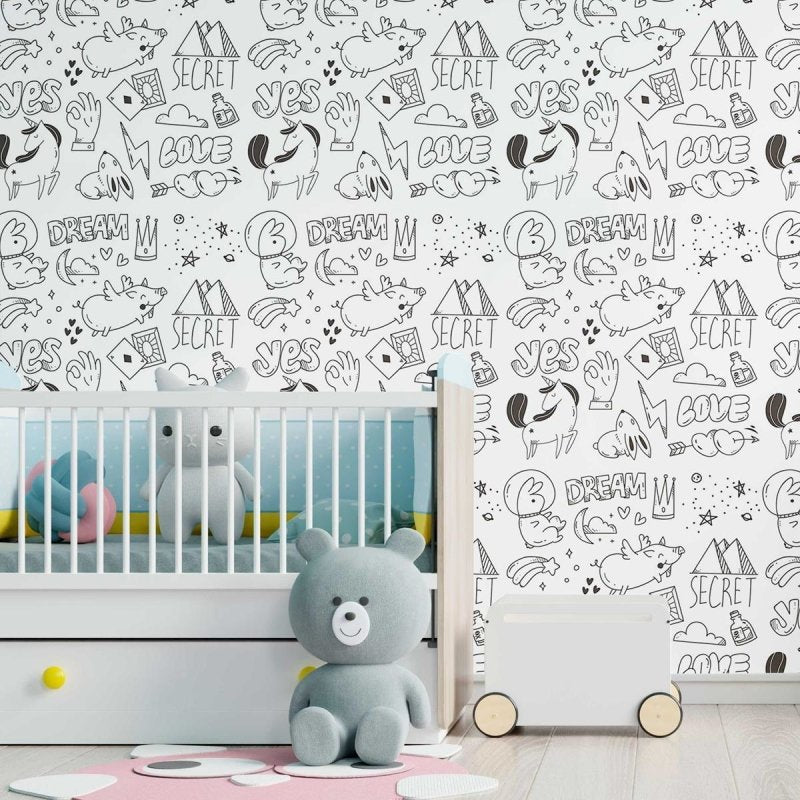 Papel de Parede Adesivo Desenho Feito à Mão N09102 - Papel na Parede
