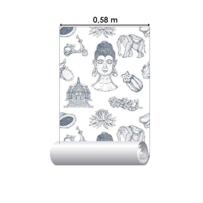 Papel de Parede Adesivo Desenhos Indianos Nanquim N011118 - Papel na Parede