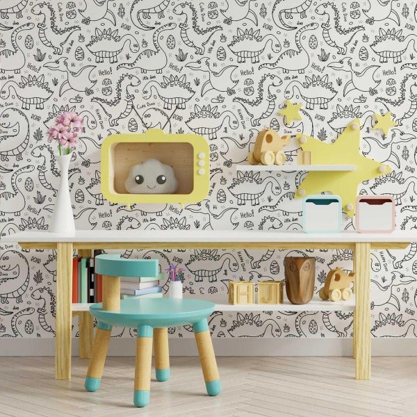 Papel de Parede Adesivo Dinossauros para Colorir N09097 - Papel na Parede