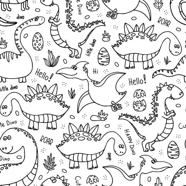 Papel de Parede Adesivo Dinossauros para Colorir N09097 - Papel na Parede