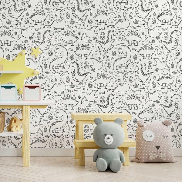 Papel de Parede Adesivo Dinossauros para Colorir N09097 - Papel na Parede