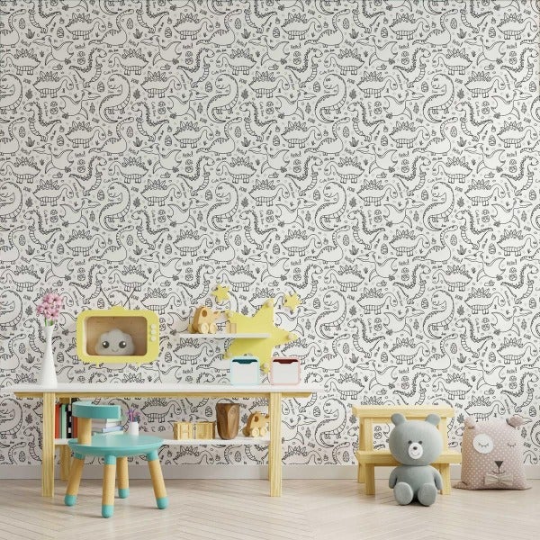 Papel de Parede Adesivo Dinossauros para Colorir N09097 - Papel na Parede