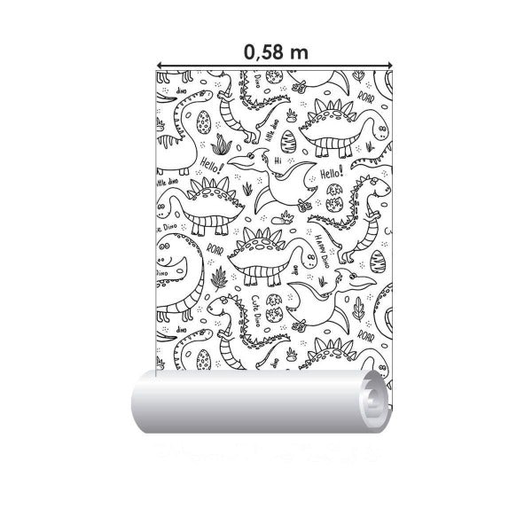 Papel de Parede Adesivo Dinossauros para Colorir N09097 - Papel na Parede