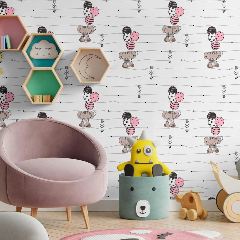 Papel de Parede Adesivo Elefante no Balão N09067 - Papel na Parede
