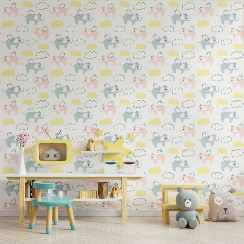 Papel de Parede Adesivo Elefantes com Asas N09127 - Papel na Parede
