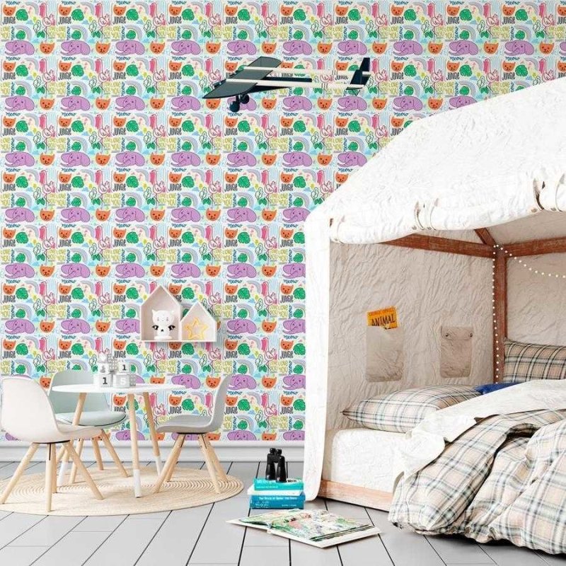 Papel de Parede Adesivo Elefantes e Arco-íris N06166 - Papel na Parede