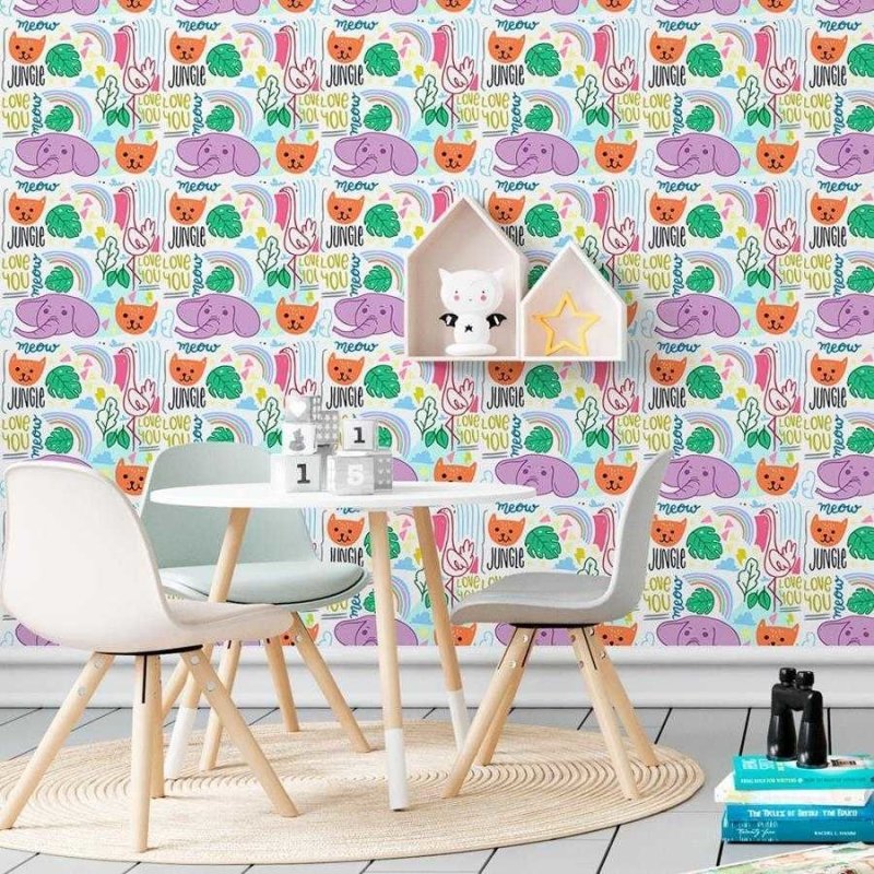 Papel de Parede Adesivo Elefantes e Arco-íris N06166 - Papel na Parede