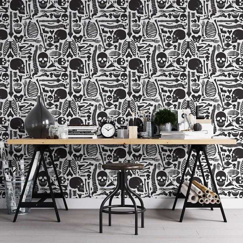 Papel de Parede Adesivo Esqueleto em Preto e Branco N05092 - Papel na Parede