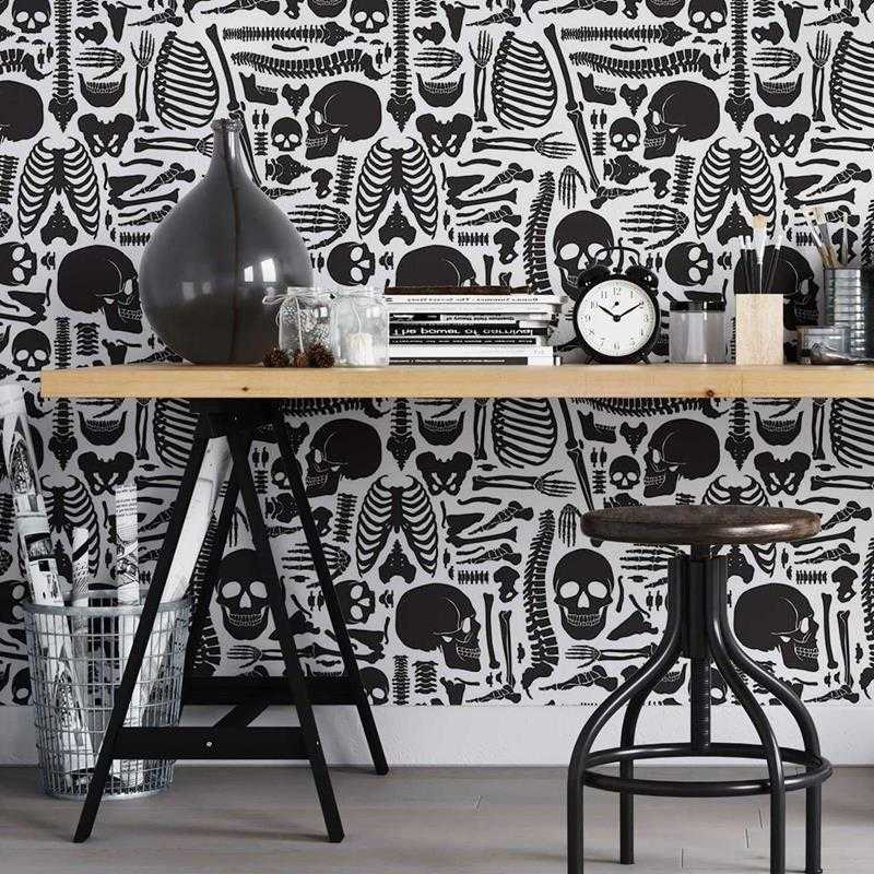 Papel de Parede Adesivo Esqueleto em Preto e Branco N05092 - Papel na Parede