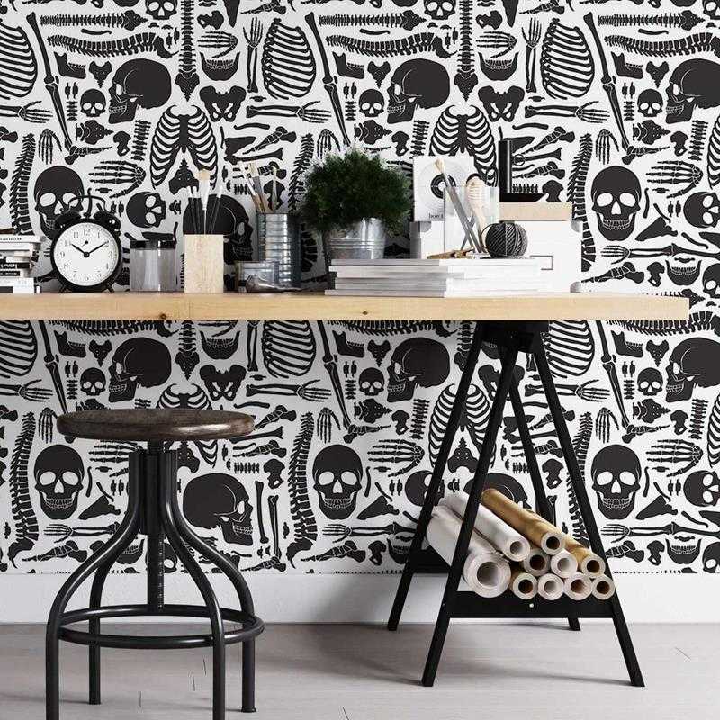 Papel de Parede Adesivo Esqueleto em Preto e Branco N05092 - Papel na Parede