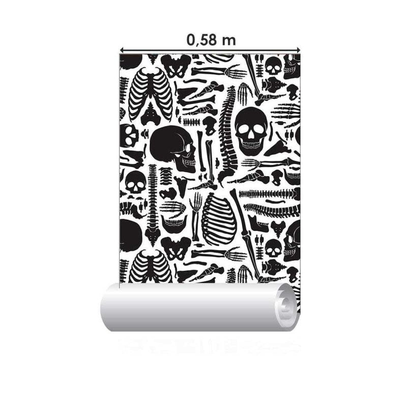 Papel de Parede Adesivo Esqueleto em Preto e Branco N05092 - Papel na Parede