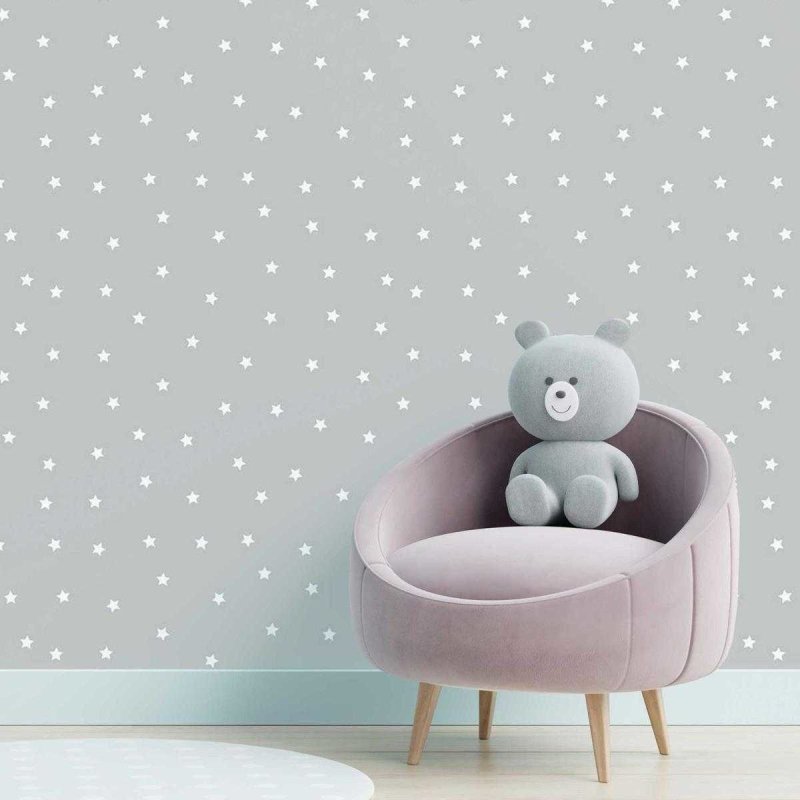 Papel de Parede Adesivo Estrela Branco e Cinza N05034 - Papel na Parede