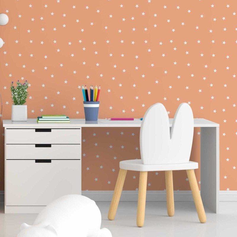 Papel de Parede Adesivo Estrela Branco e Salmão N05035 - Papel na Parede