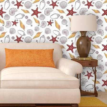 Papel de Parede Adesivo Estrela Mar Concha Praia 63521 - Papel na Parede