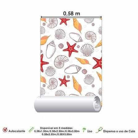 Papel de Parede Adesivo Estrela Mar Concha Praia 63521 - Papel na Parede