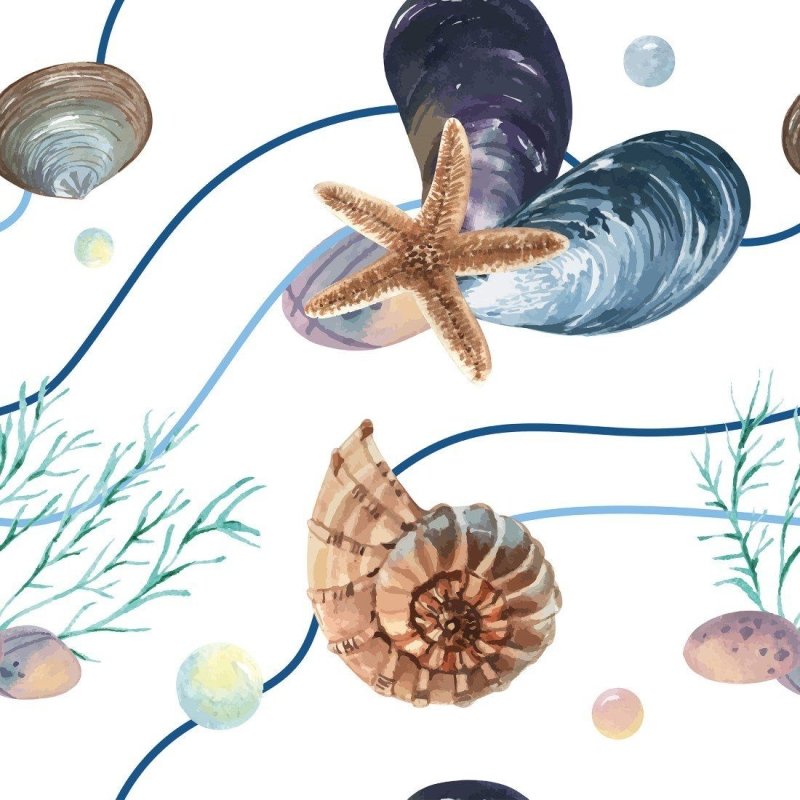 Papel de Parede Adesivo Estrelas do Mar E Conchas N015114 - Papel na Parede