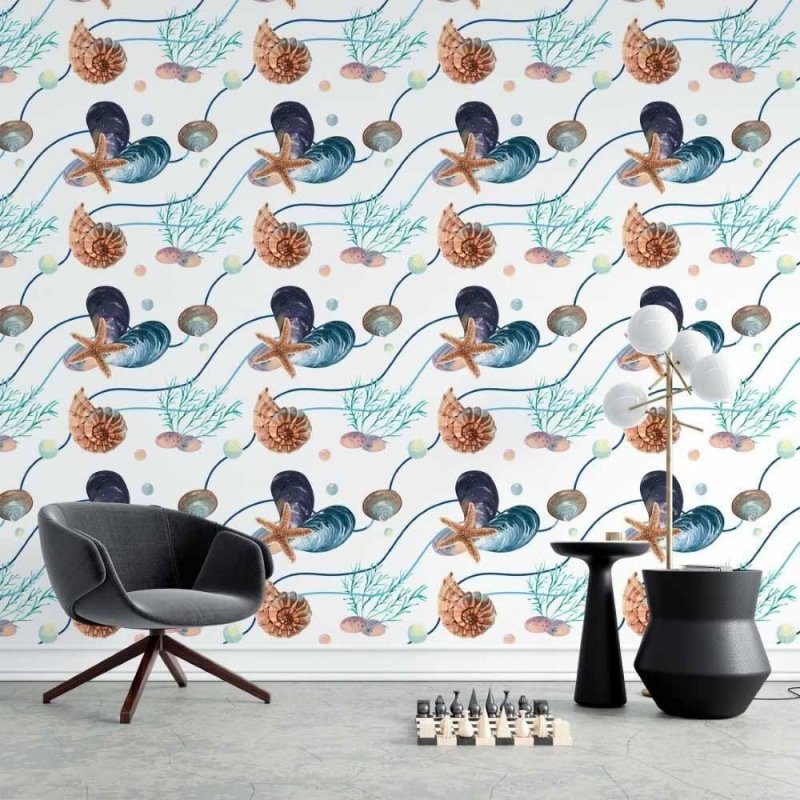 Papel de Parede Adesivo Estrelas do Mar E Conchas N015114 - Papel na Parede