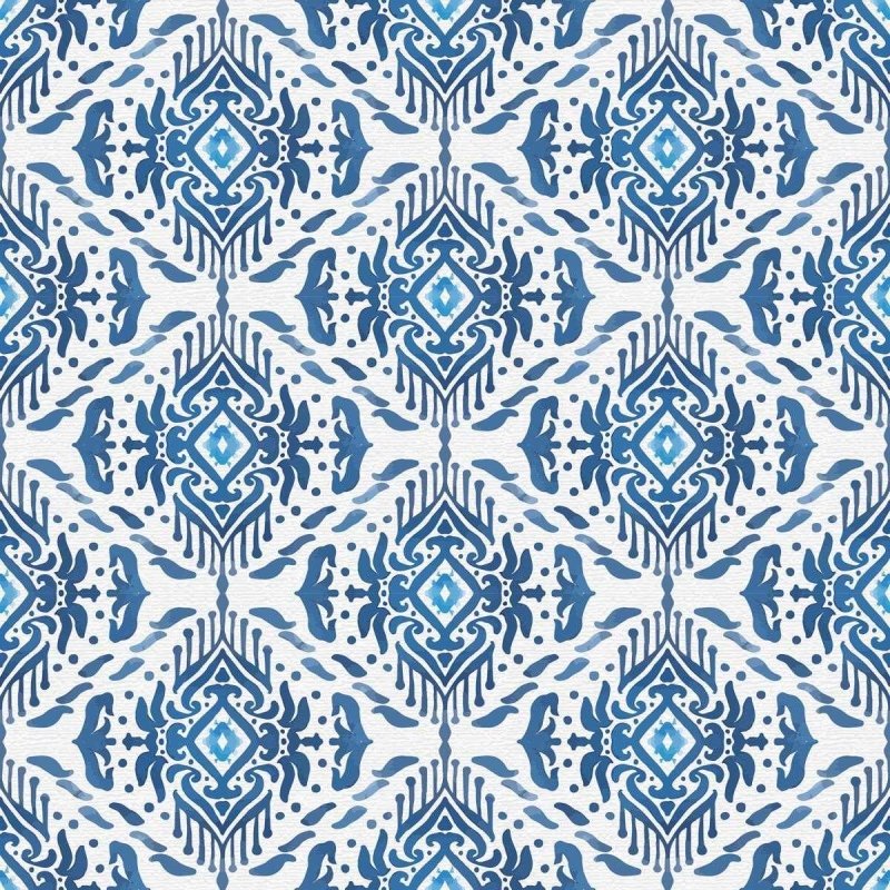 Papel de Parede Adesivo Étnico Azul e Branco N04140 - Papel na Parede
