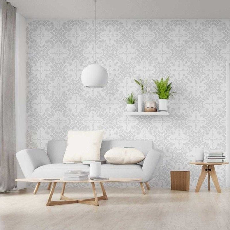 Papel de Parede Adesivo Étnico em Cinza e Branco N06092 - Papel na Parede