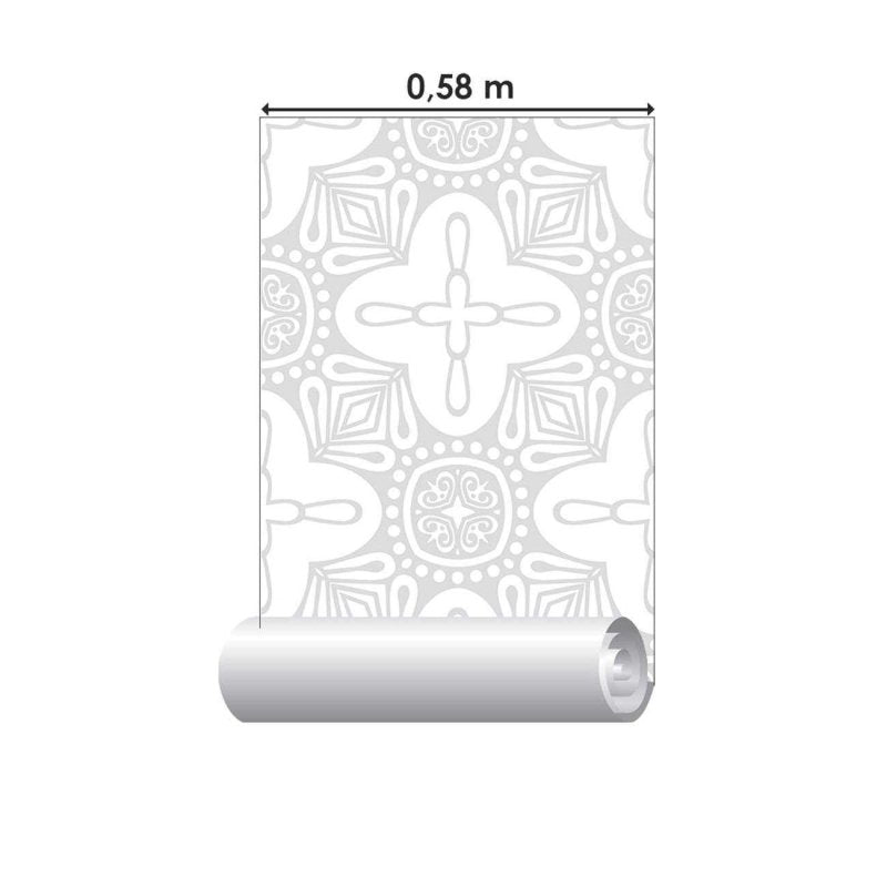 Papel de Parede Adesivo Étnico em Cinza e Branco N06092 - Papel na Parede