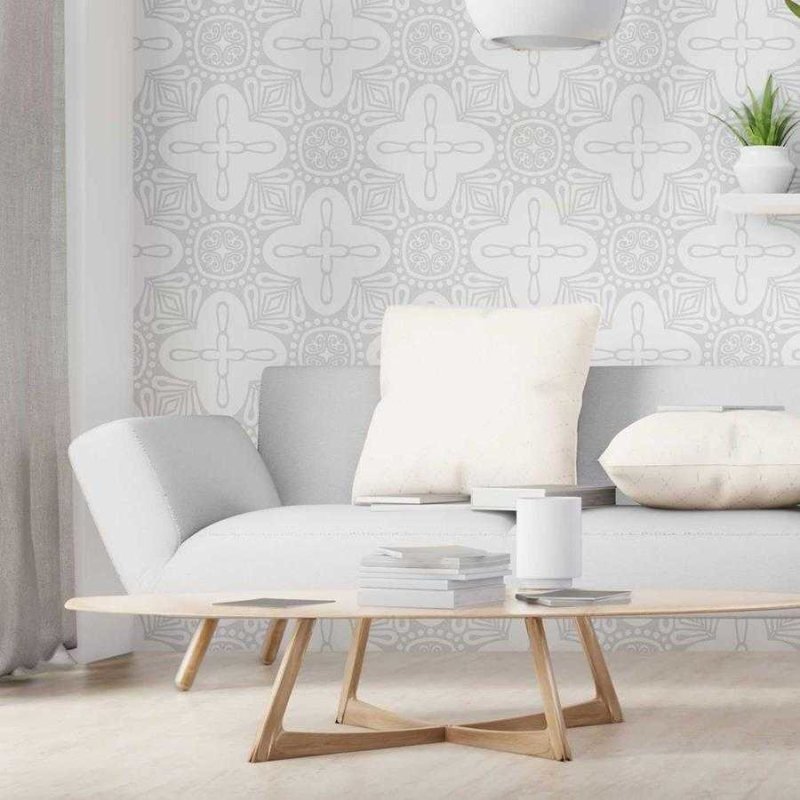 Papel de Parede Adesivo Étnico em Cinza e Branco N06092 - Papel na Parede
