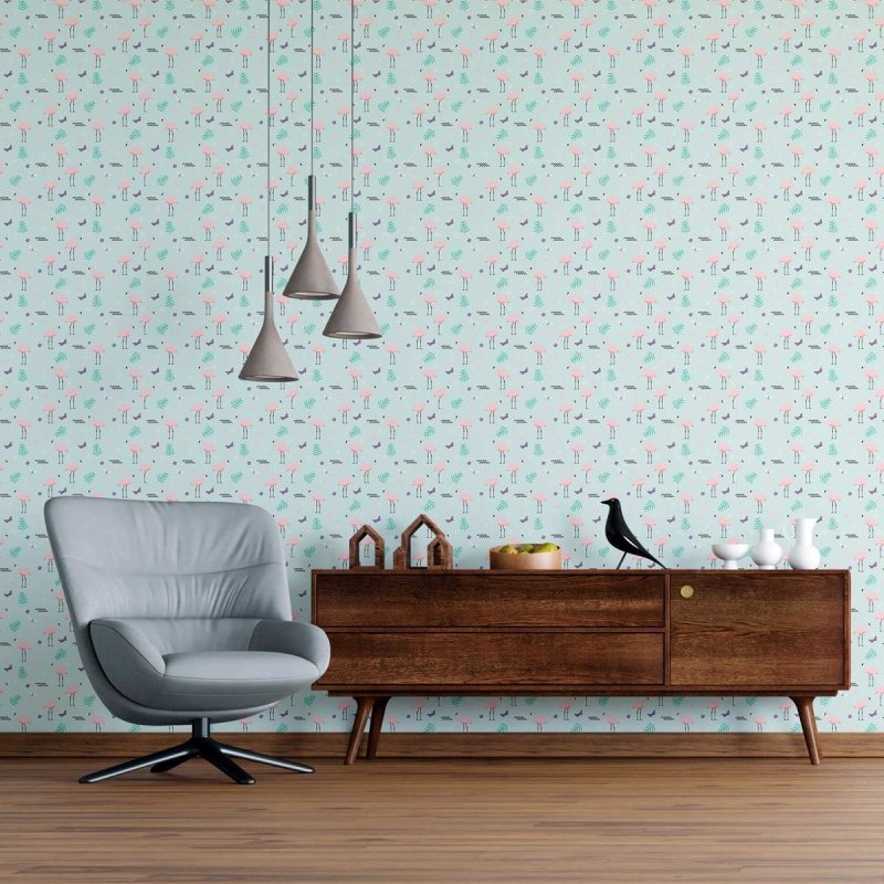 Papel de Parede Adesivo Flamingos e Borboletas N09061 - Papel na Parede
