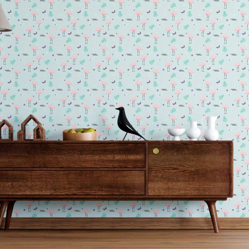 Papel de Parede Adesivo Flamingos e Borboletas N09061 - Papel na Parede
