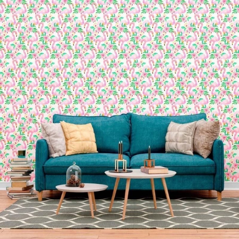Papel de Parede Adesivo Flamingos e Flores N012040 - Papel na Parede
